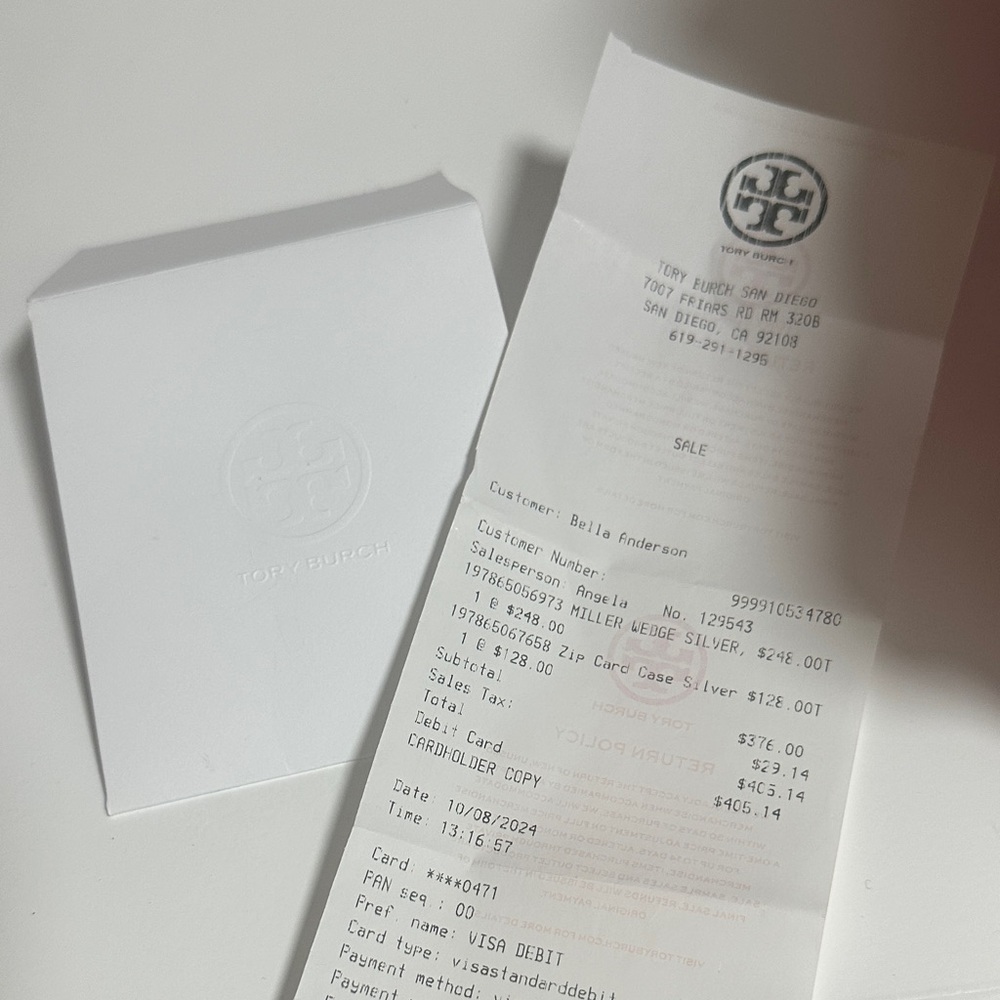 Wore 2hours! Like New/In box! Tory Burch metallic Silver Wedge sandals. - Picture 11 of 12
